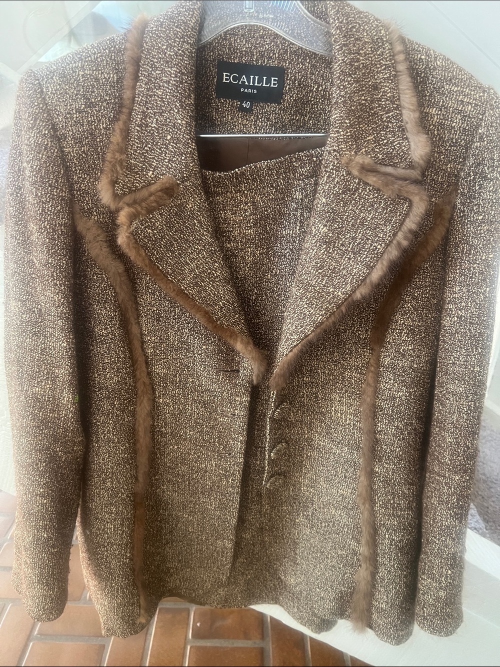 Vintage French mink trimmed gorgeous tweed suit 40